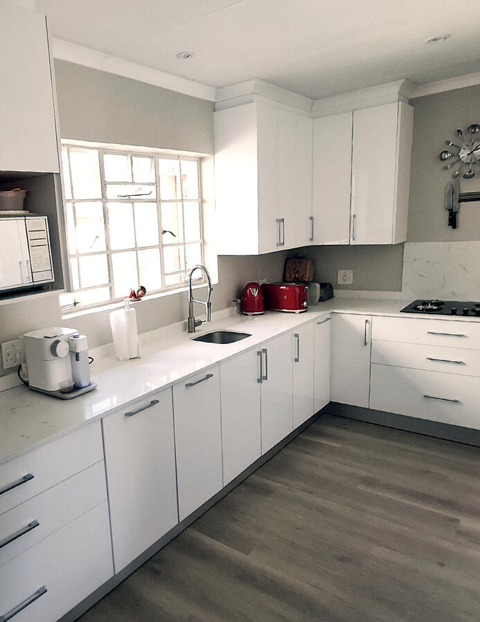 Red and white modern kitchen